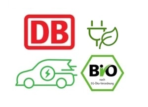Logo der Deutschen Bahn, Bio-Siegel, Ökostrom und E-Mobilität