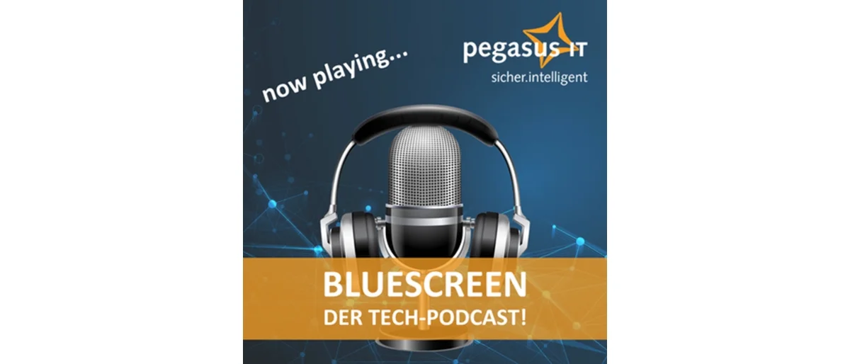 Bild mit Informationen über Bluescreen, den Tech-Podcast über new Work und lebenslamnges Lernen von IT-Pegasus, der im Blogartikel von Carpe verba! beschrieben wird.