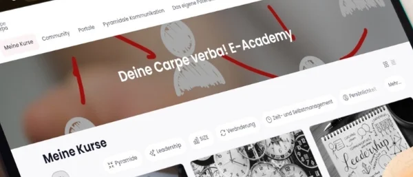 Digitale Lernumgebung in Form von E-Learning: Screenshot eines Tablets mit der Carpe verba! E-Academy